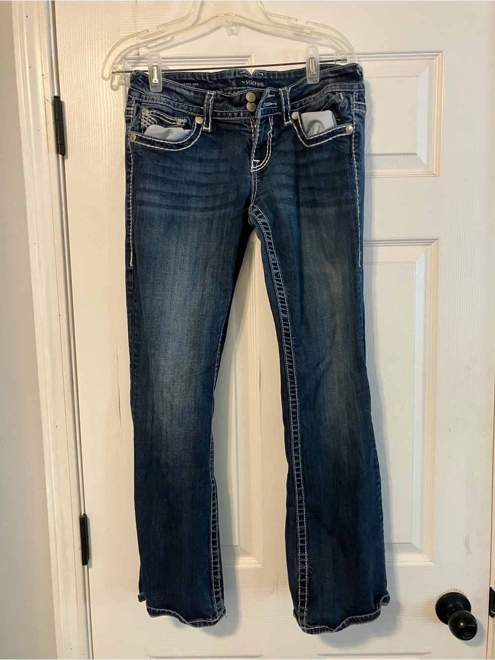 Vigoss Jeans The New York Boot Cut Rhinestones Thick Stitch Dark Womens Sz 31